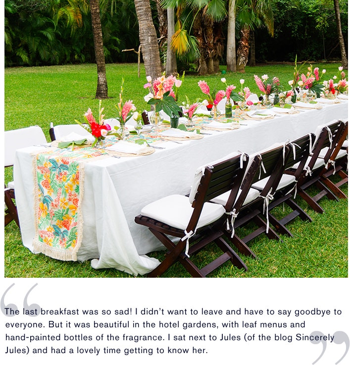 The Hibiscus Palm table set up for a final breakfast